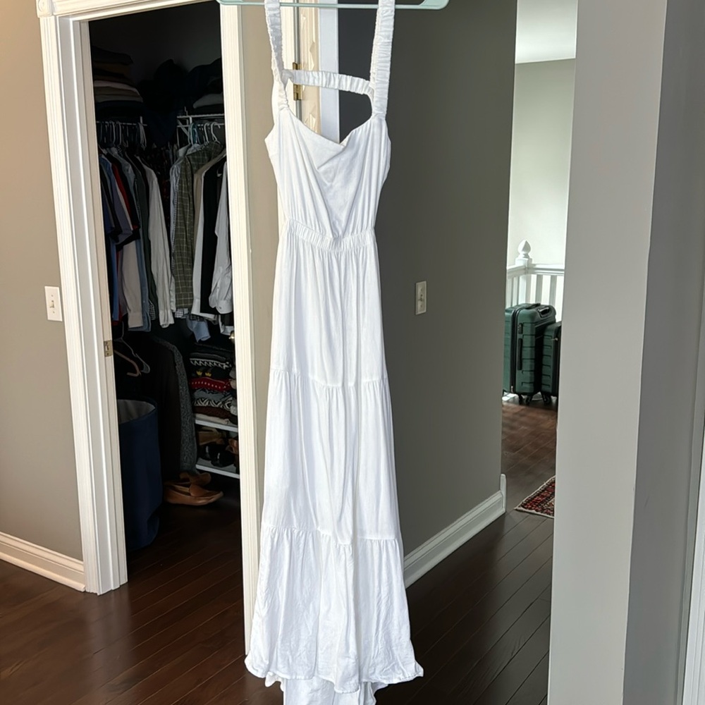 White Linen Open Back Maxi Dress